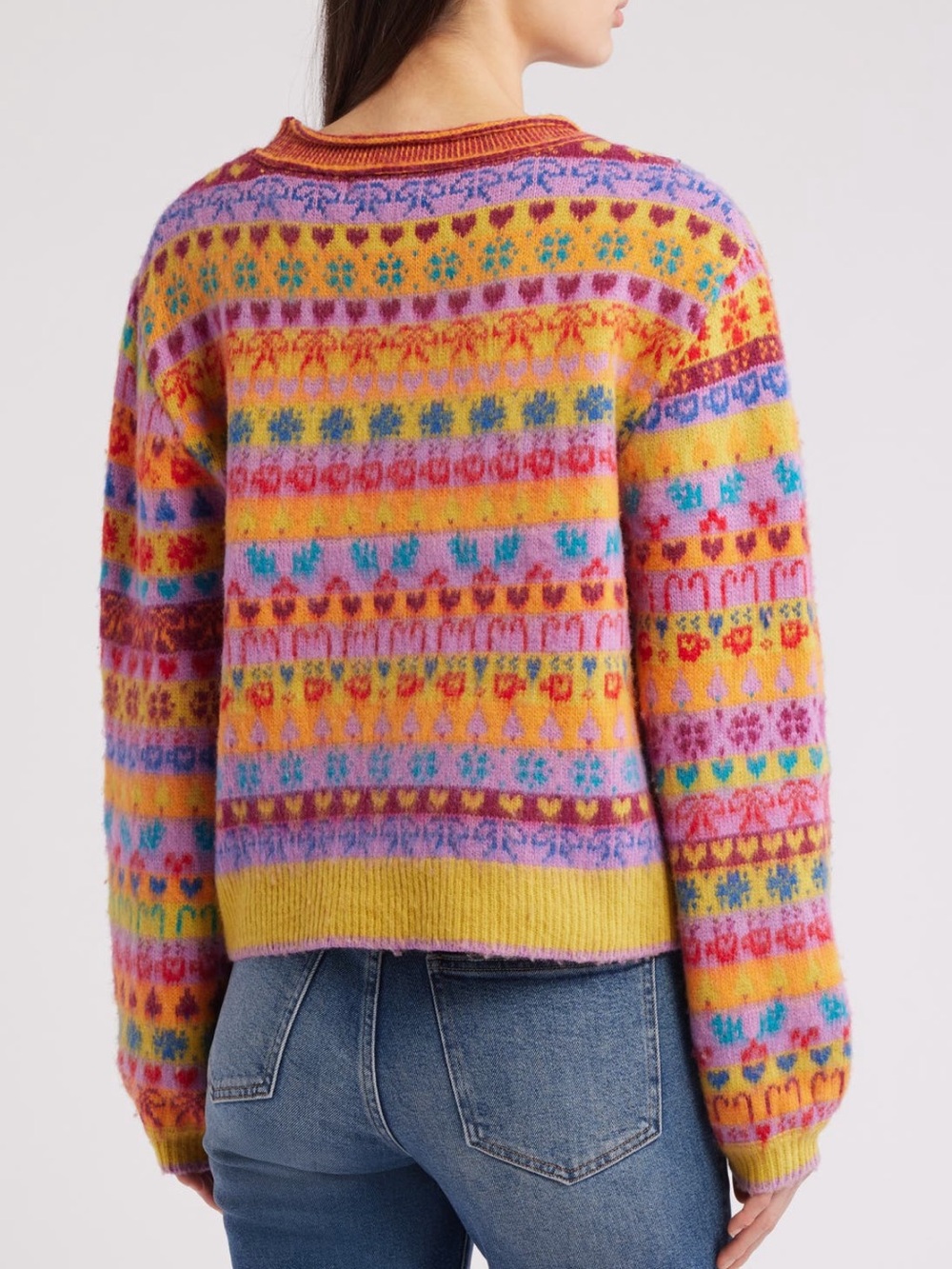 NWT Free Prople Favorite Things Mixed Print Wool Blend Sweater - Picture 7 of 13